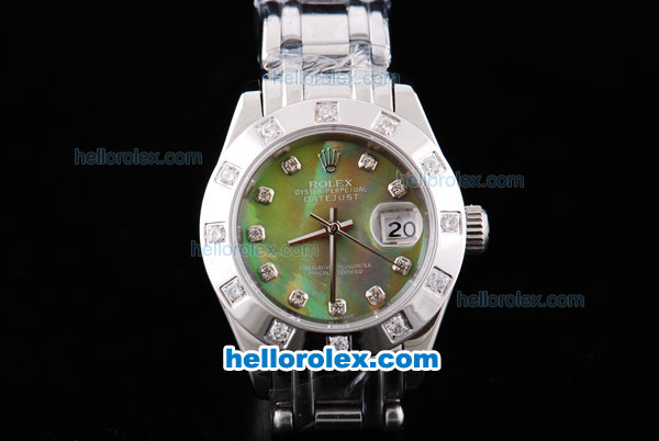Rolex Datejust Oyster Perpetual Chronometer Automatic ETA Case with Diamond Bezel,Green MOP Dial and Diamond Marking-Small Calendar - Click Image to Close